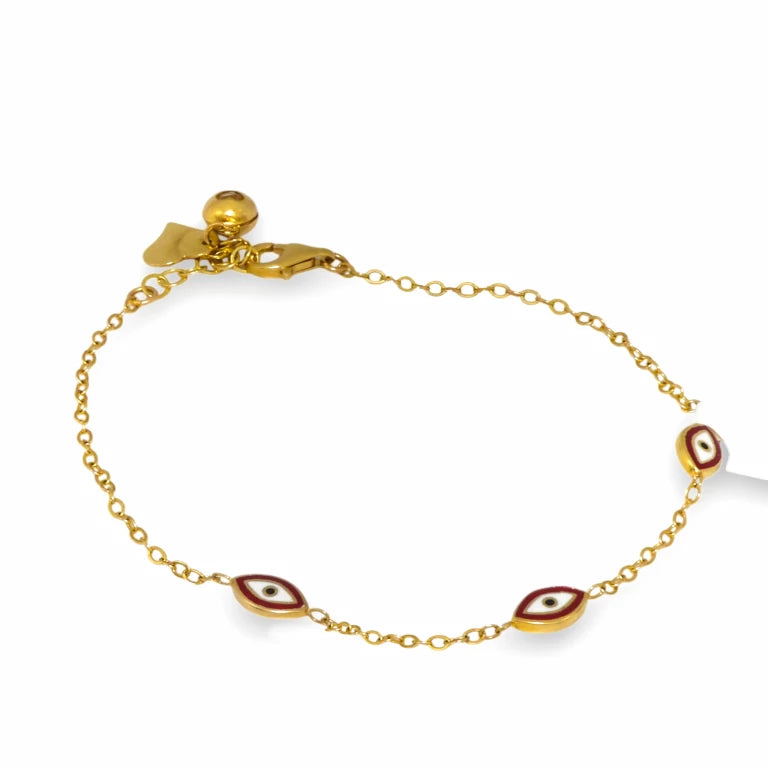 14k Gold Evil Eyes Simple Bracelet – Elegance with a Protective Charm