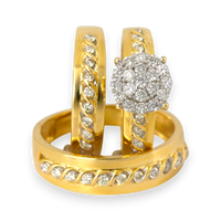 Thumbnail for 10k Yellow Gold Wedding Engagement Rings Set & Band Trio - 1/3 Ct Total Diamond