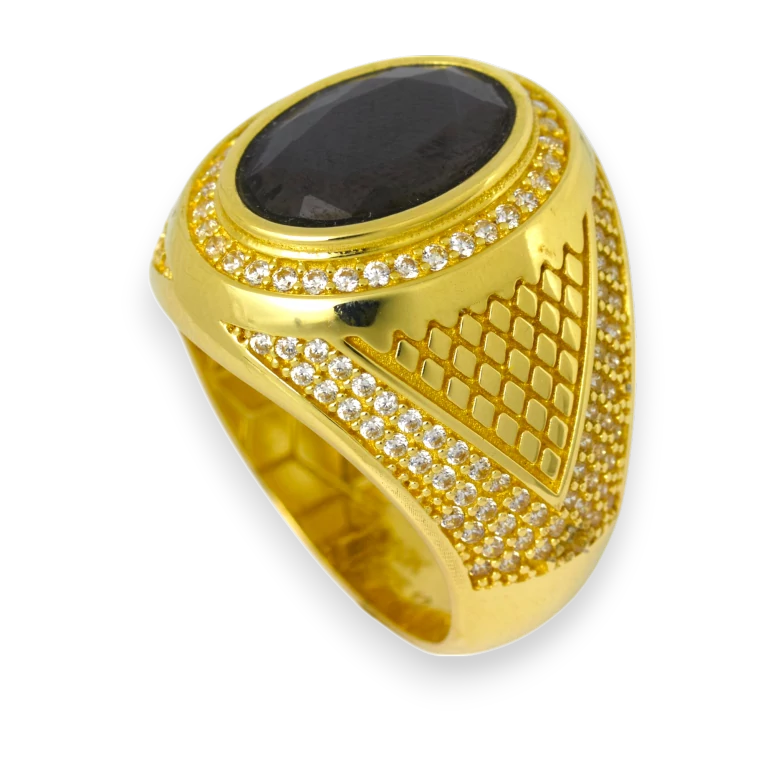 Gold Ring for men with a Black Onix Stone