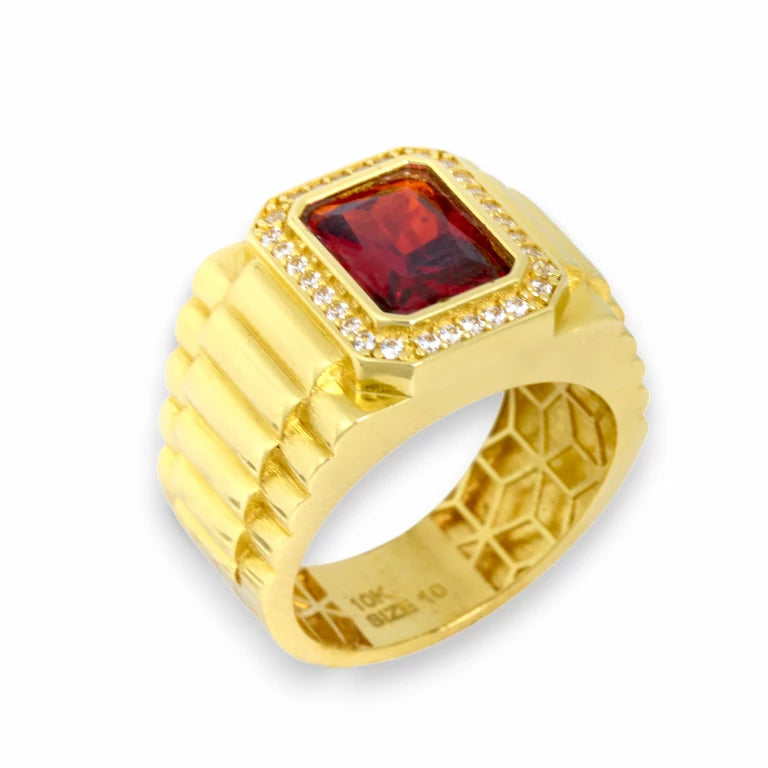 Square Cut Men's Ring with Orange Stone | 10k Gold