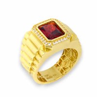 Thumbnail for Square Cut Men's Ring with Orange Stone | 10k Gold