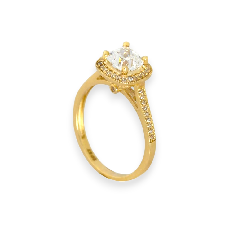 10k Gold Engagement Ring | Round ZC Stone for Women