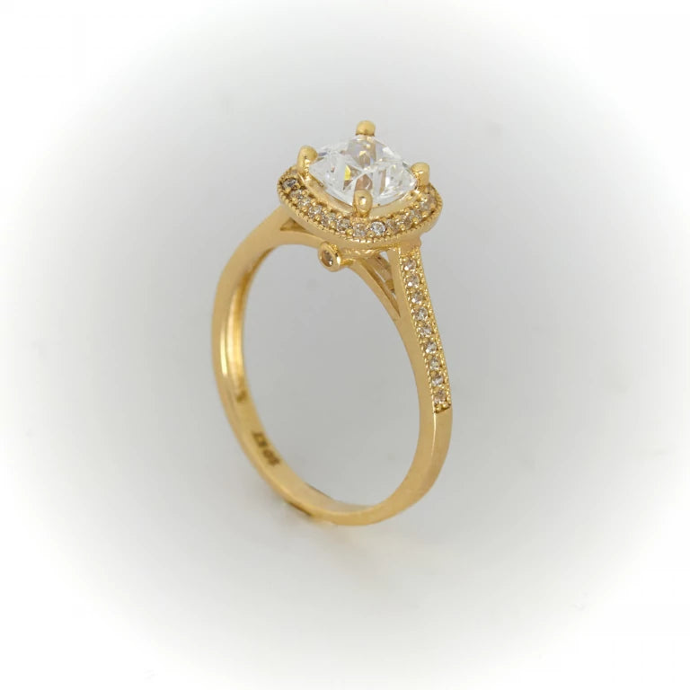 10k Gold Engagement Ring | Round ZC Stone for Women