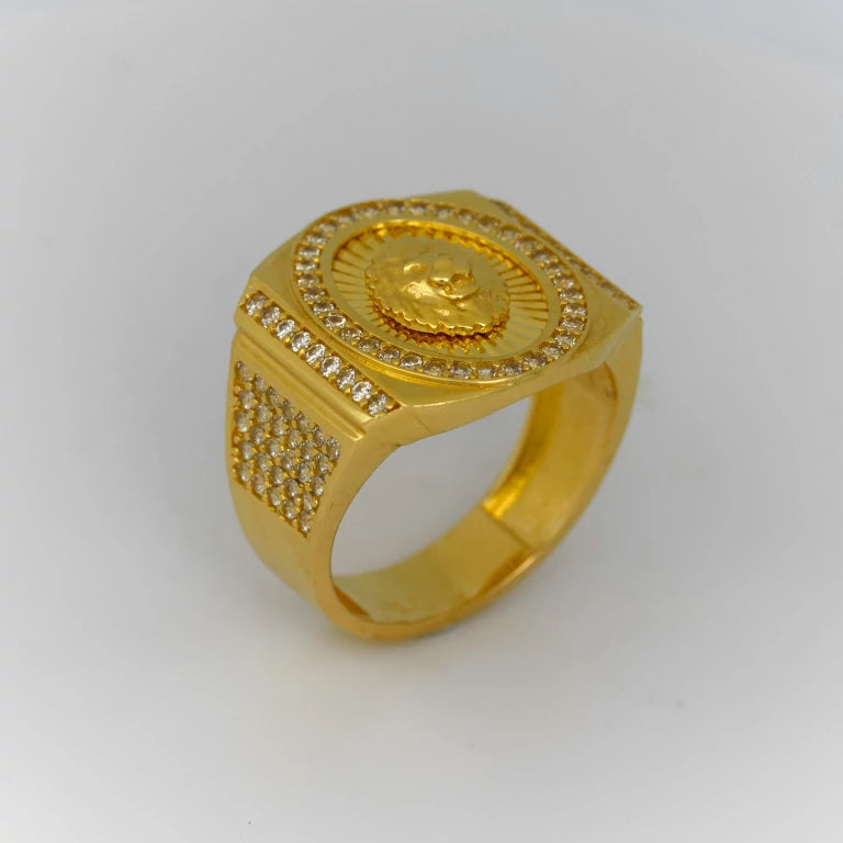 14k Gold Signet Ring With Lion Head on Top for Men