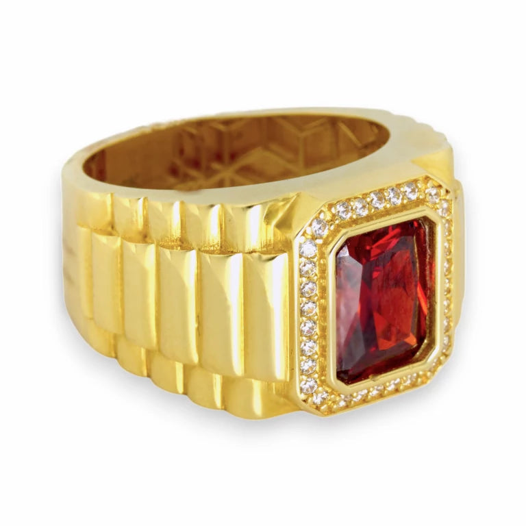 Square Cut Men's Ring with Orange Stone | 10k Gold