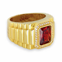 Thumbnail for Square Cut Men's Ring with Orange Stone | 10k Gold